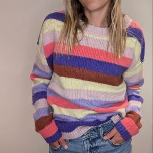 Candy striped fuzzy sweater